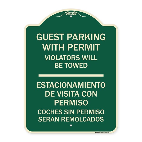 Signmission Guest Parking with Permit Violators Will Be Towed Estacionamento De Visita Con Permis, G-1824-23926 A-DES-G-1824-23926 - main